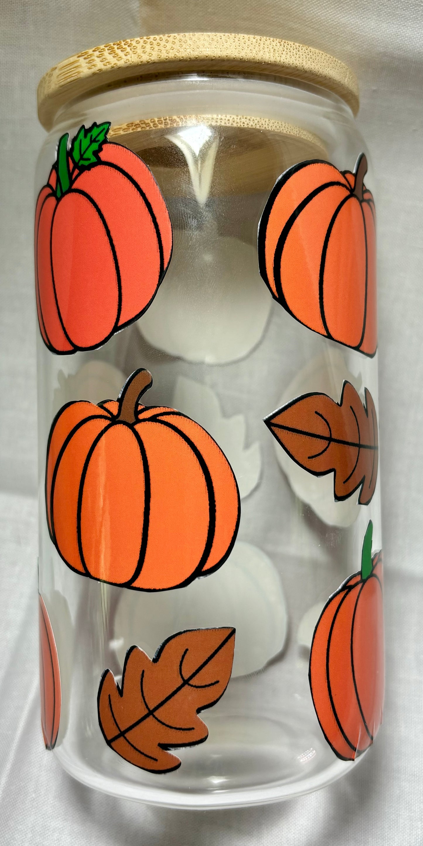 Pumpkin and Leaves Glass Cup